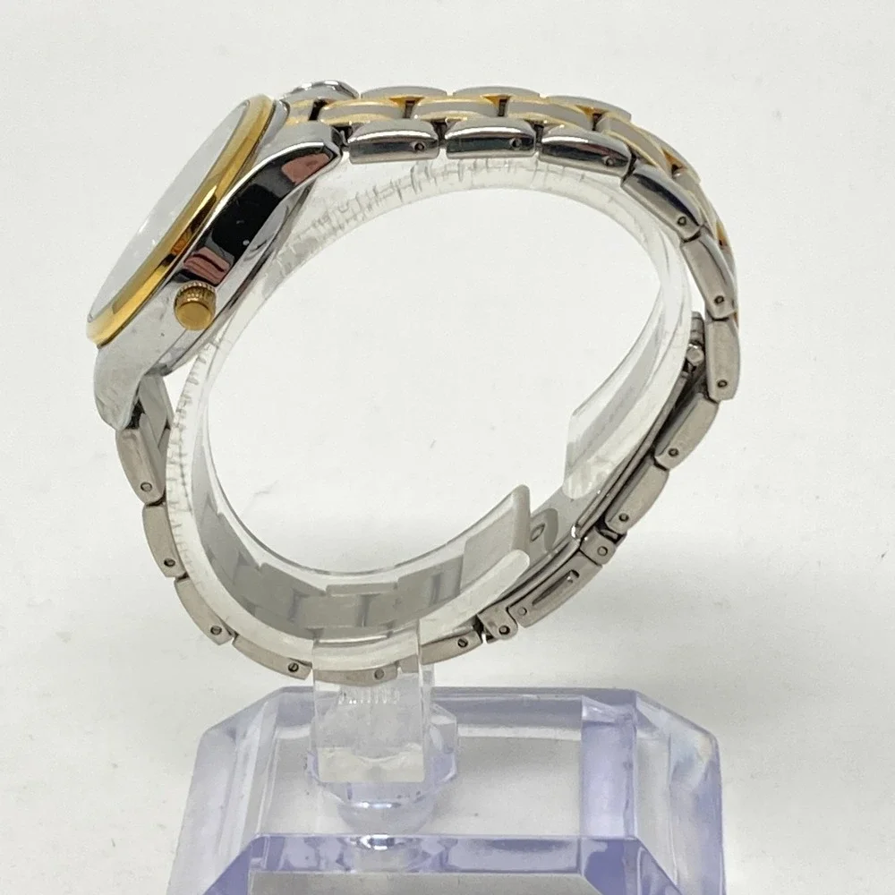 Olevs Women's Watch 29mm Silver Gold Tone Day Date Black Dial New Battery 6.25